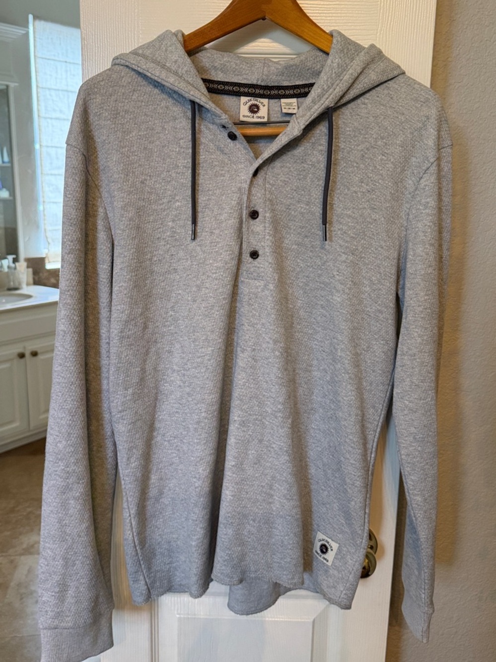 Quiksilver Heather Gray Hooded Henley Sweatshirt